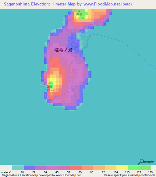 Saganoshima,Japan Elevation Map