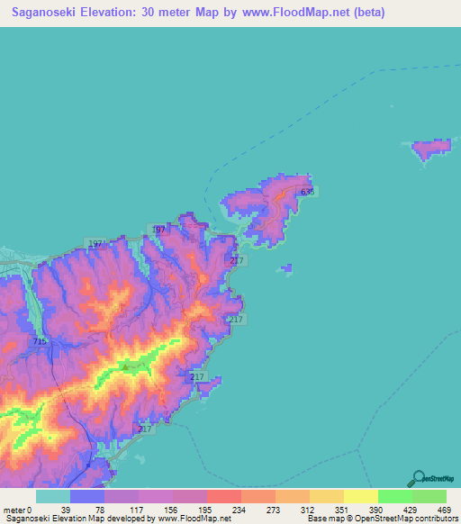 Saganoseki,Japan Elevation Map