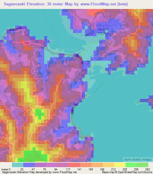 Saganoseki,Japan Elevation Map