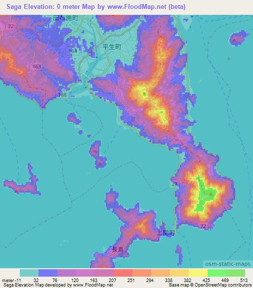 Saga,Japan Elevation Map
