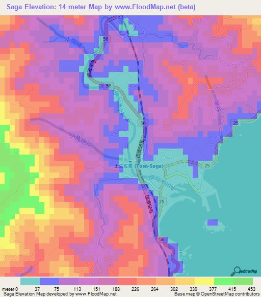 Saga,Japan Elevation Map