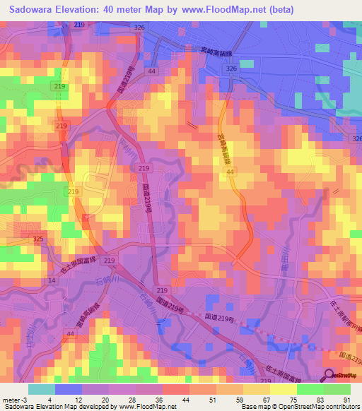 Sadowara,Japan Elevation Map
