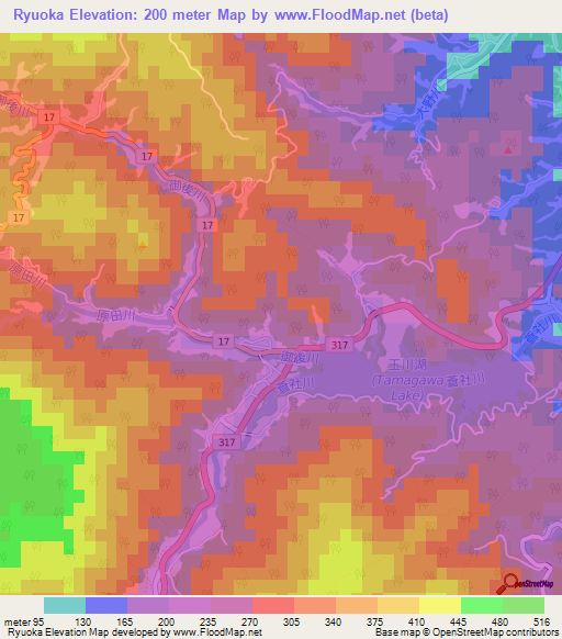 Ryuoka,Japan Elevation Map