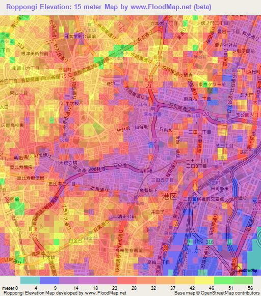 Roppongi,Japan Elevation Map