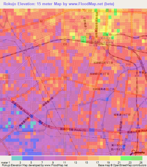 Rokujo,Japan Elevation Map