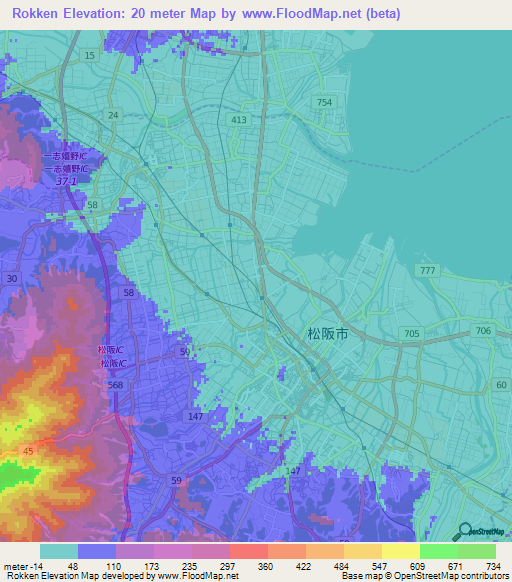 Rokken,Japan Elevation Map