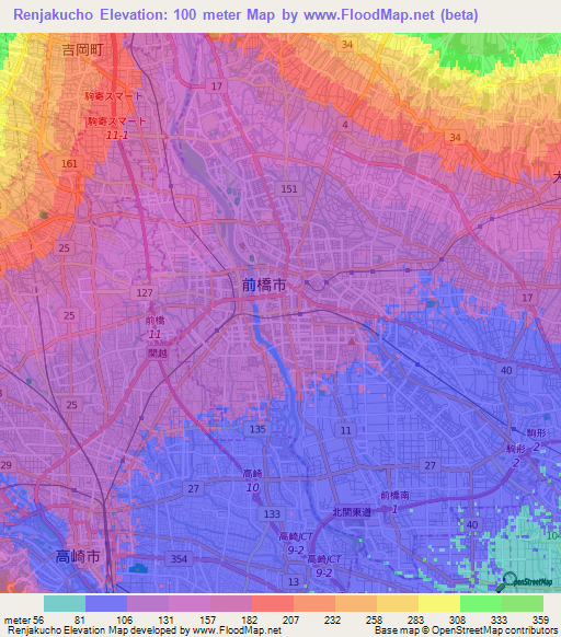 Renjakucho,Japan Elevation Map