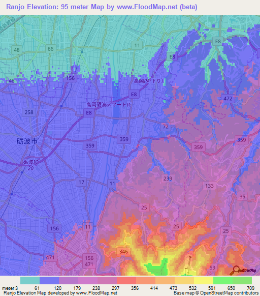 Ranjo,Japan Elevation Map