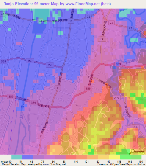 Ranjo,Japan Elevation Map
