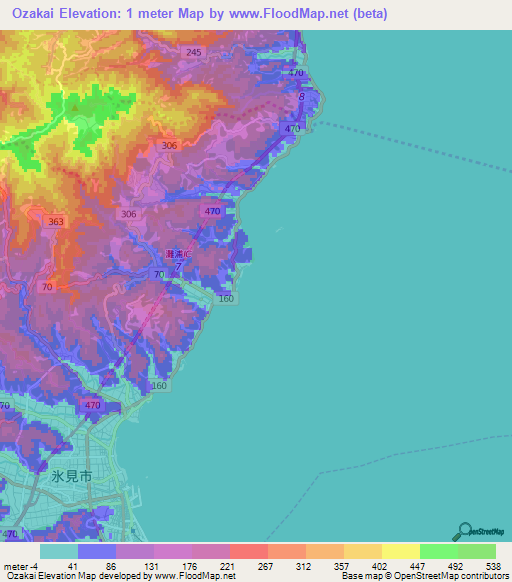 Ozakai,Japan Elevation Map