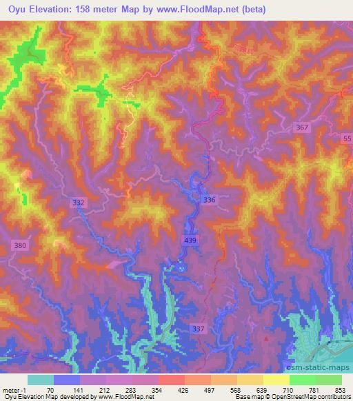 Oyu,Japan Elevation Map