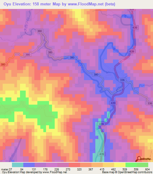 Oyu,Japan Elevation Map