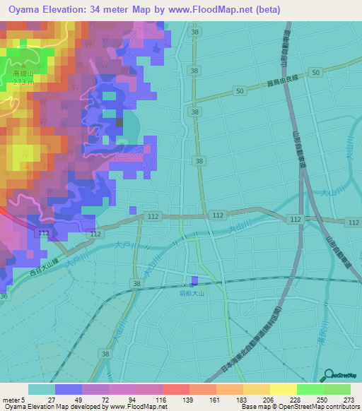 Oyama,Japan Elevation Map