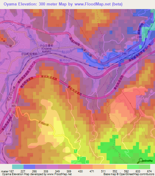 Oyama,Japan Elevation Map
