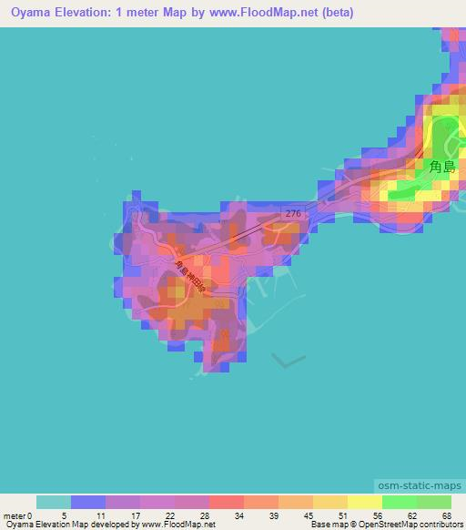 Oyama,Japan Elevation Map