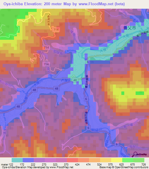 Oya-ichiba,Japan Elevation Map