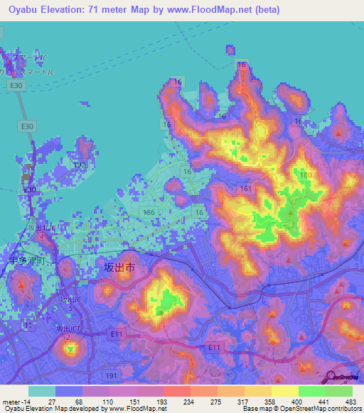 Oyabu,Japan Elevation Map