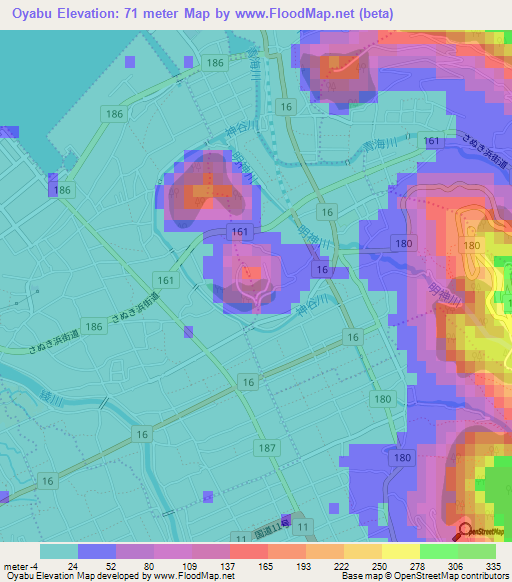 Oyabu,Japan Elevation Map