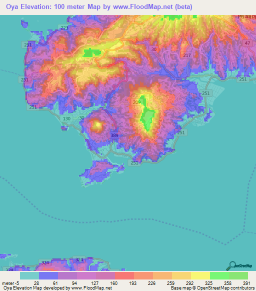Oya,Japan Elevation Map