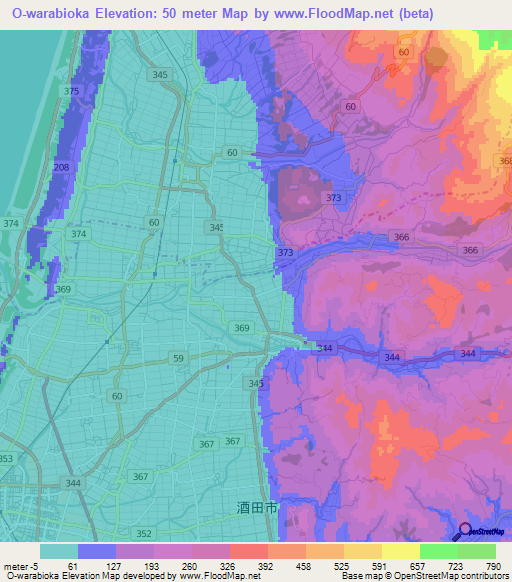 O-warabioka,Japan Elevation Map