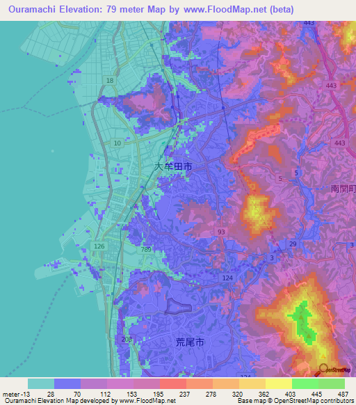 Ouramachi,Japan Elevation Map