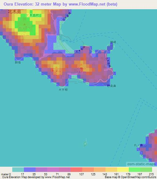 Oura,Japan Elevation Map