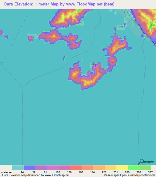 Oura,Japan Elevation Map
