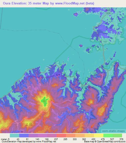 Oura,Japan Elevation Map