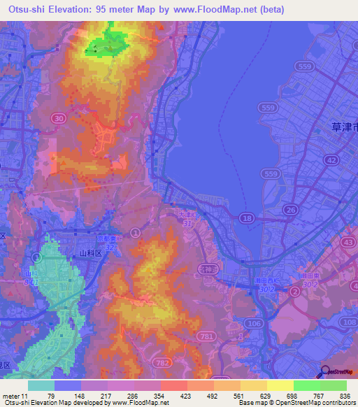 Otsu-shi,Japan Elevation Map