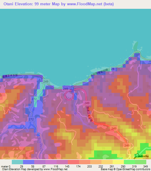 Otani,Japan Elevation Map