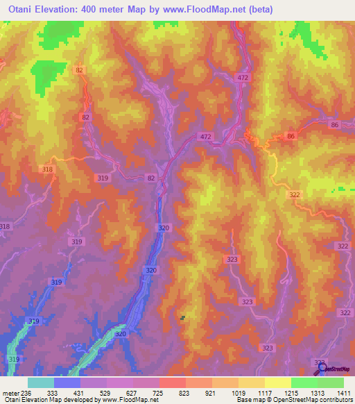 Otani,Japan Elevation Map