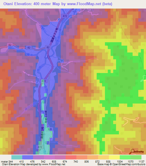 Otani,Japan Elevation Map
