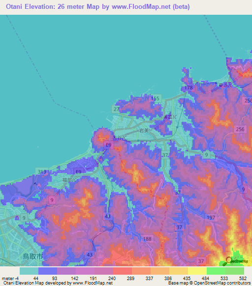 Otani,Japan Elevation Map
