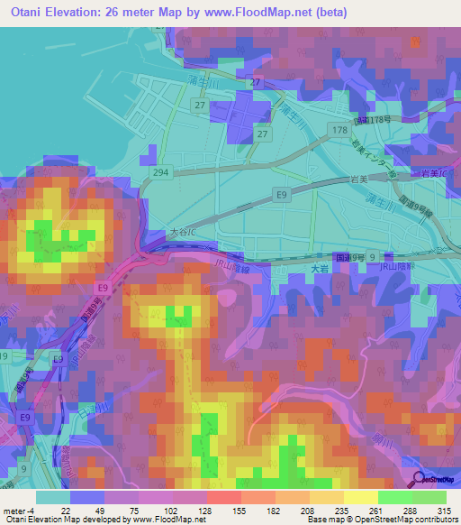 Otani,Japan Elevation Map