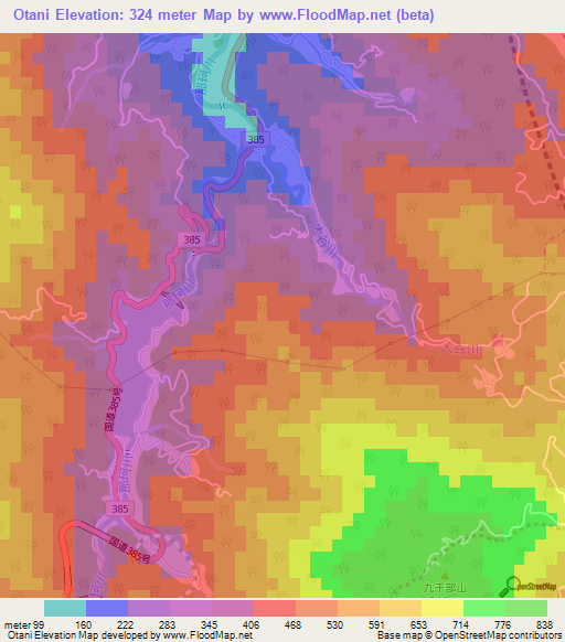 Otani,Japan Elevation Map