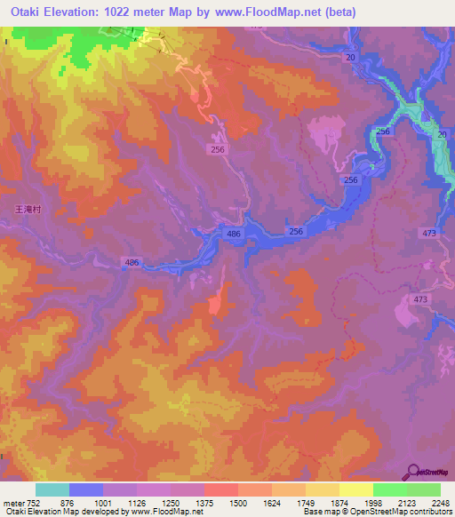 Otaki,Japan Elevation Map