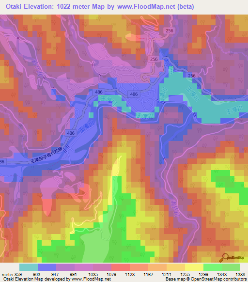 Otaki,Japan Elevation Map