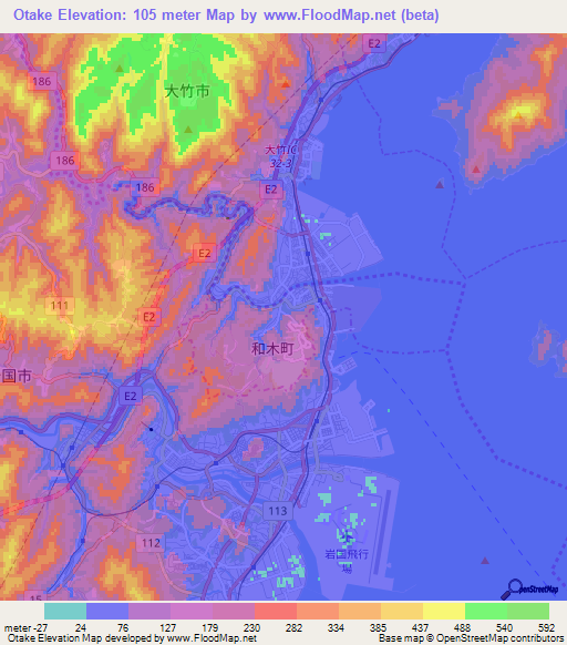 Otake,Japan Elevation Map