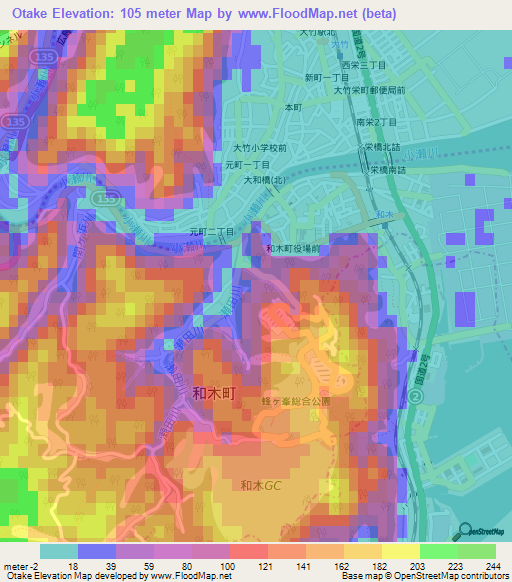 Otake,Japan Elevation Map