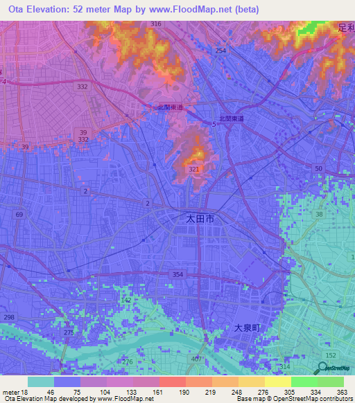 Ota,Japan Elevation Map