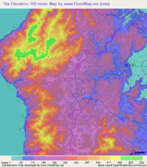 Ota,Japan Elevation Map