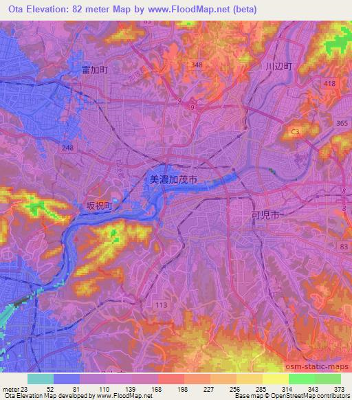 Ota,Japan Elevation Map