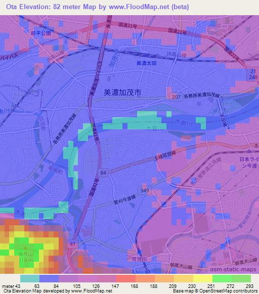 Ota,Japan Elevation Map