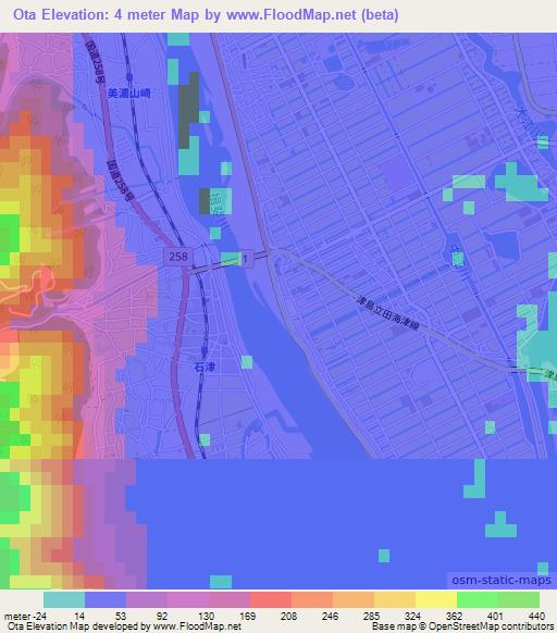 Ota,Japan Elevation Map