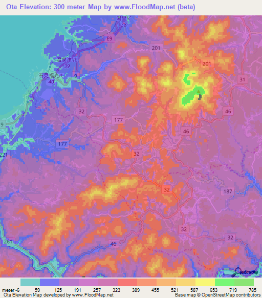 Ota,Japan Elevation Map