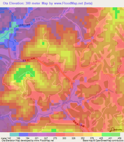 Ota,Japan Elevation Map
