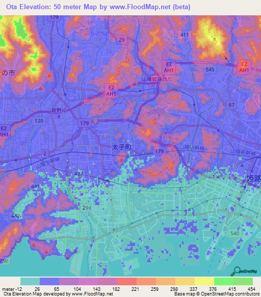 Ota,Japan Elevation Map