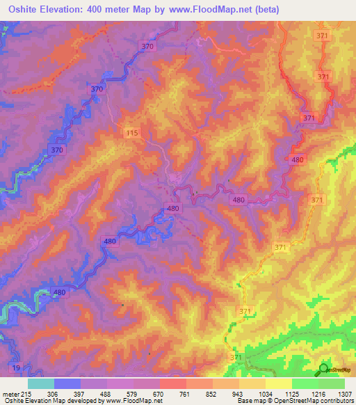 Oshite,Japan Elevation Map