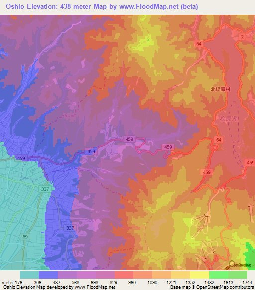 Oshio,Japan Elevation Map