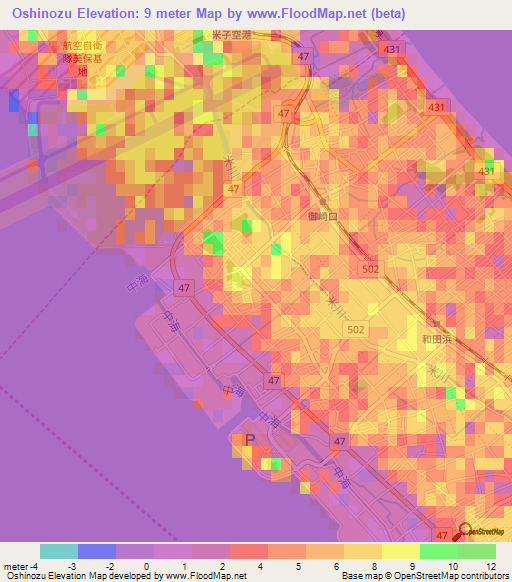Oshinozu,Japan Elevation Map